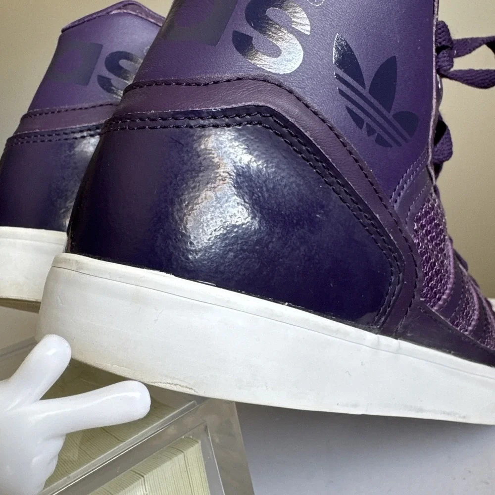 Adidas Extaball High Top Sneakers Womens Shoes US 8 Dark Violet Sequins White